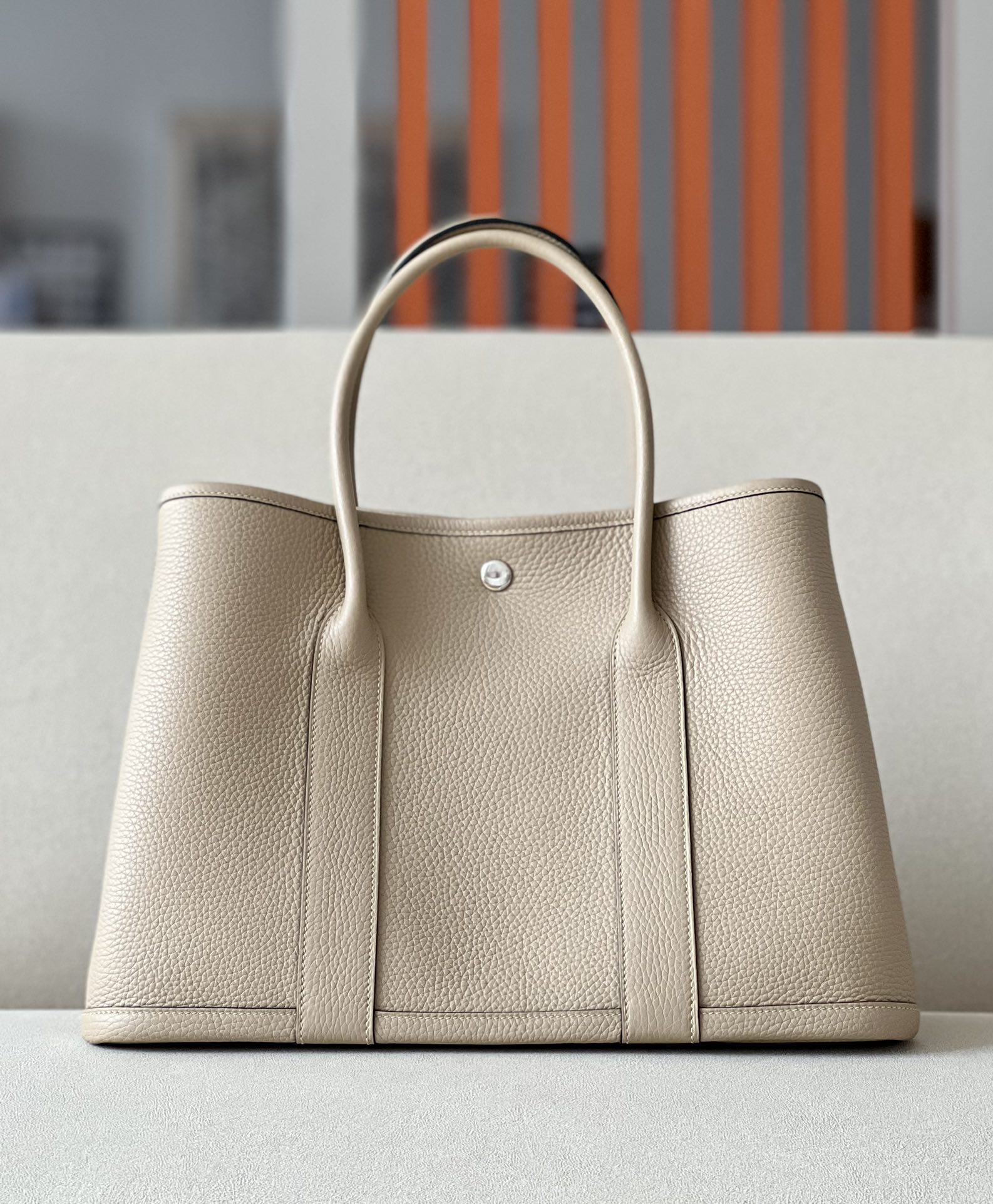 Hermes Garden Party 30cm Tote Handbag In Grey White Clemence Leather